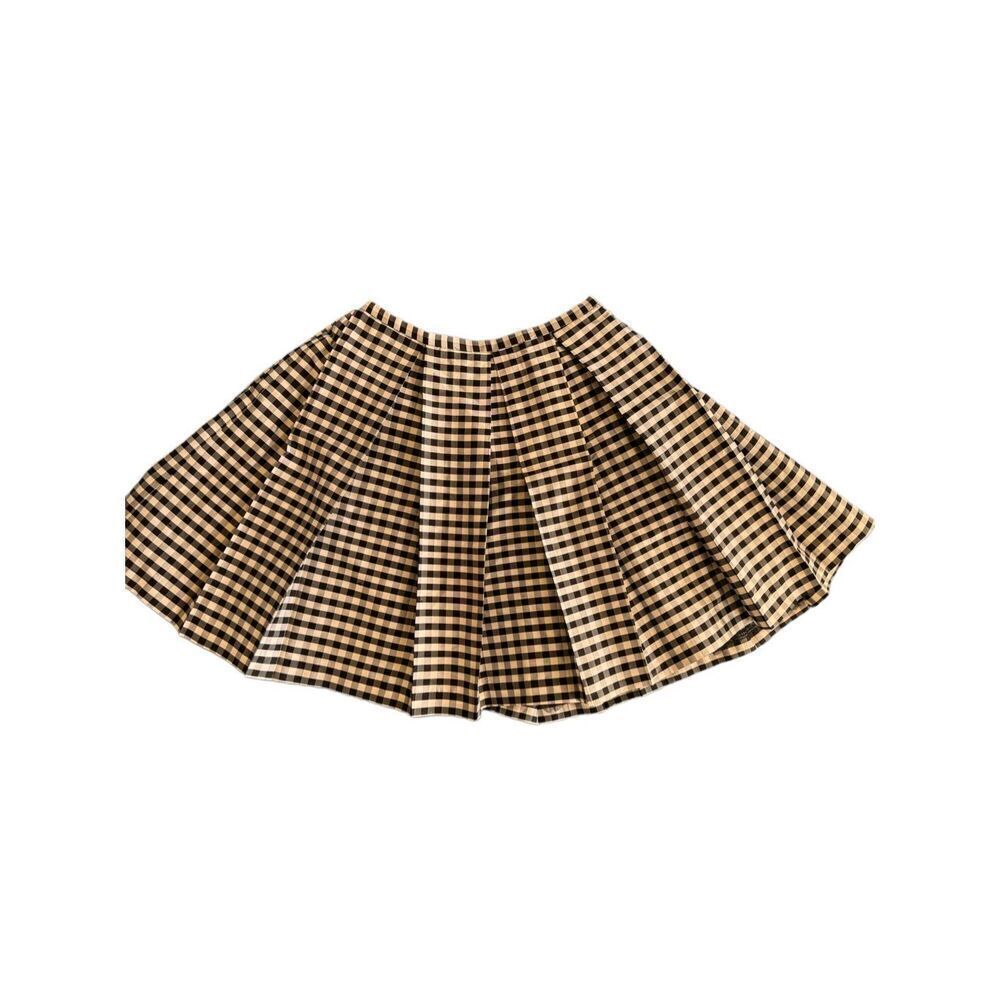 Maria Casero vintage 100% silk black white pleated checkered mini skirt tulle gr